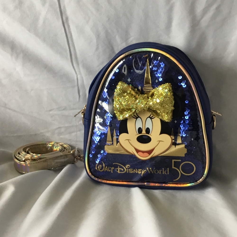 Disney Collectable 50th anniversary Mouse Sequin Crossbody Bag with pin.